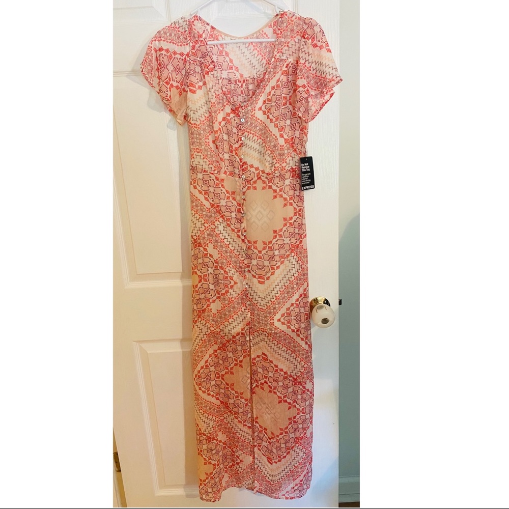 Express, long, button-down, front slit dress with nude slip dress underneath, Sm